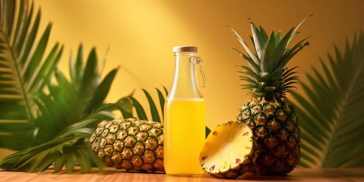 A bottle full of cold pineapple juice