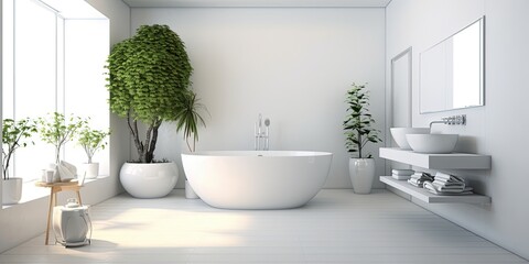Fototapeta na wymiar A white bathroom with a tub, toilet and sink