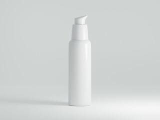 Cosmetic white dispenser bottle for mockup concept with space for logo on a white background as 3d rendering.