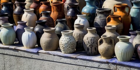 Fototapeta na wymiar Collection of old vases an jars at the outdoor market