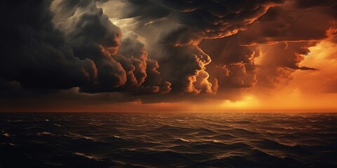 Dark stormy sky with the sun above thunderous clouds