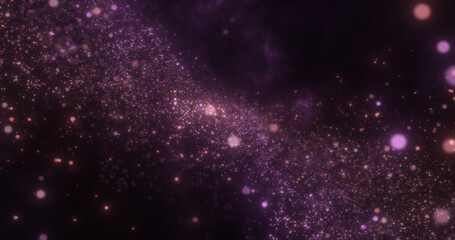 Abstract purple energy magic round particles round with bokeh effect glowing background