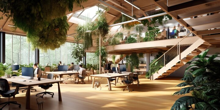 Sustainable Green Co - working Office Interior.