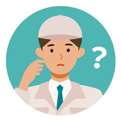 Man wearing factory worker uniform. Factory worker Man cartoon character. People face profiles avatars and icons. Close up image of asking man.