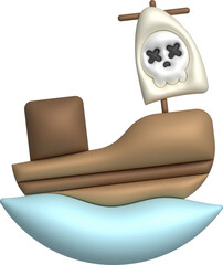 Fototapeta premium 3D illustration toy pirate ship sailship, pirate galleon, cruise, fishing trawler. minimal style.