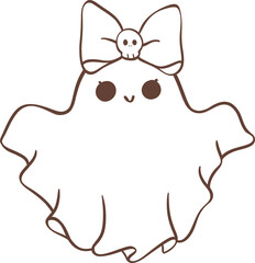 Cute ghost girl outline cartoon doodle 