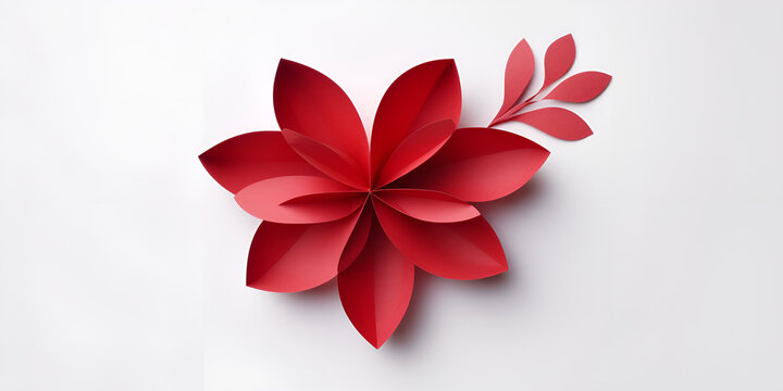 red paper flower artwork on white background