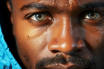 Close-up portrait of an African American man with green eyes - Powered by Adobe