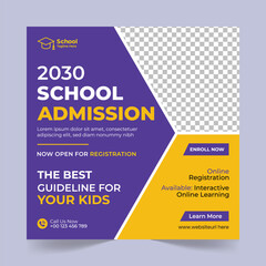 School Admission social media post design template, Back to school social media template or banner design template, Admission social media post design,School Admission promotional banner