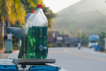 Gasoline in plastic bottles for sale at Koh yao , Phangnga, Thailand 