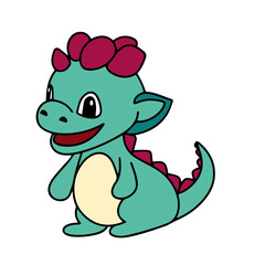 Dragon in colored outline isolated on white background. Outline Cute little dragon hand draw vector illustration.

