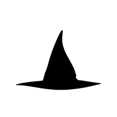 Fototapeta premium Witch hat silhouette isolated on white background. Halloween decor silhouette. Vector illustration.