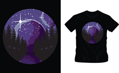 Cosmic landscapes with stars and galaxies circle t-shirt design editable template