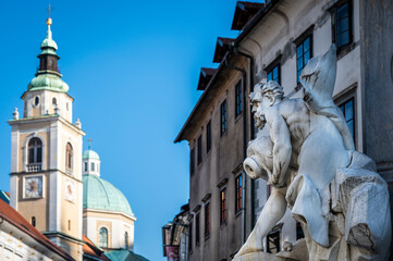 Fototapeta na wymiar Art, historic buildings and colors of the Slovenian capital. Ljubljana.