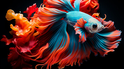 red, gold fish, fighting, siamese fighting fish.