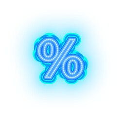 Fototapeta premium Blue neon alphabet letters, numbers, and signs on a transparent background