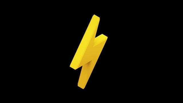 3D Lighting Icon on Transparent Background, electric power design element. Energy and thunder electricity symbol. Lightning bolt sign. Flash, power, fast speed logotype. Looped animation.