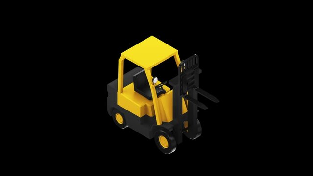 3D animation Forklift icon in black background. 3d render. Cogwheel concept. Settings, process, progress business icon. 4k resolution