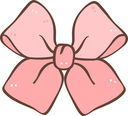 Cute coquette pink hair bow doodle outline illustration