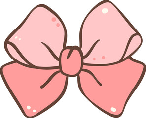 Cute coquette pink hair bow doodle outline illustration