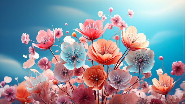 beautiful flowers on blue background