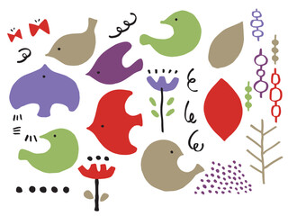 北欧風のかわいい鳥のセット／手書きイラスト素材