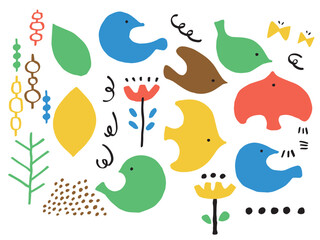 北欧風のかわいい鳥のセット／手書きイラスト素材