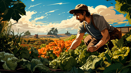 farmer holding fresh organic tomatoes in a basket in a greenhouse