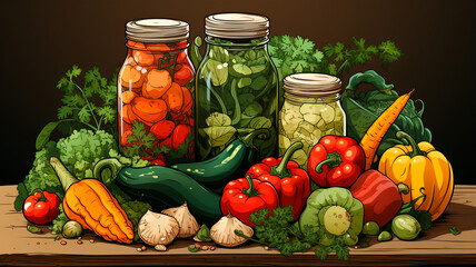 fresh vegetables in a glass jar.
