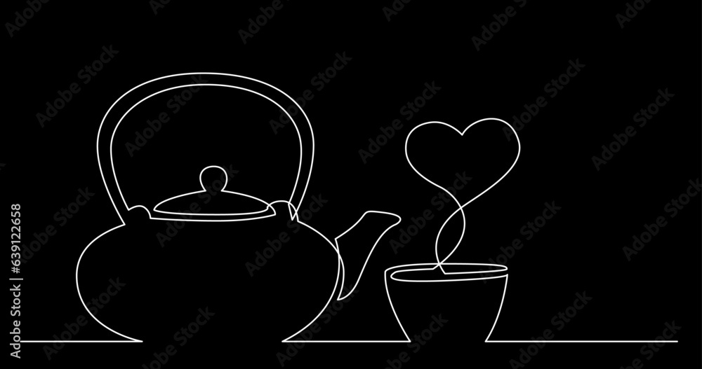 Wall mural continuous line drawing vector illustration with fully editable stroke of tea or coffee drinks as a 