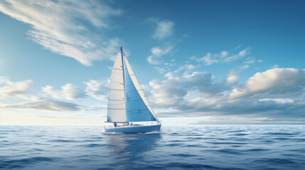 Sailboat gracefully sails over the undulating waves of a pristine ocean with a modern background.

Generative AI