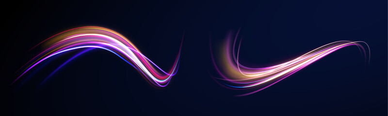 Light everyday glowing effect. The effect of speed on a blue background. Abstract rotational border lines. Power energy. LED glare tape. 