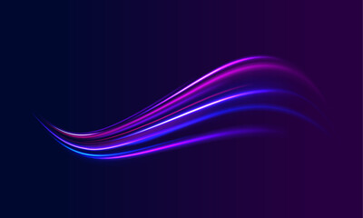 Shining lights in motion with small particles. Ring of fire, Plasma ring on a dark background. eon stripes in the form of drill, turns and swirl. 