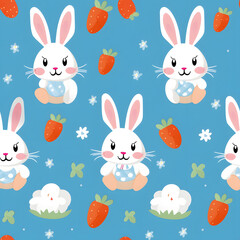 Seamless patterns of cute rabbit cartoon drawing. Watercolor illustration background
