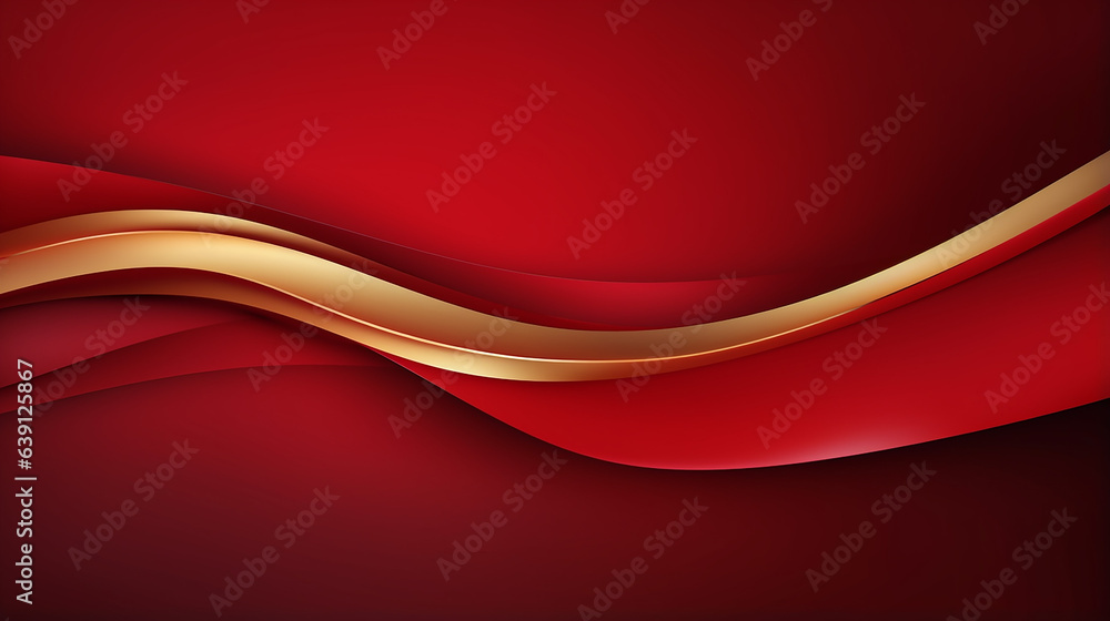 Poster elegant abstract golden line with red shade background