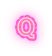 Pink Neon Alphabet Letters,  Numbers, And Signs On a Transparent Background