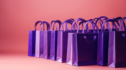 Purple shopping bags against a purple background.  Generative AI