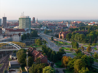 Gdansk Aerial View. Historical Old City of Gdansk and Motlawa River, Gdansk, Pomerania, Poland, Europe. 