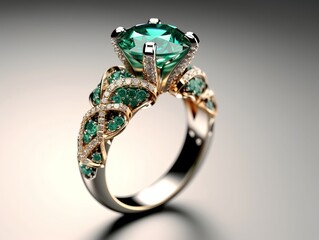 Photography of unique green emerald engagement ring design