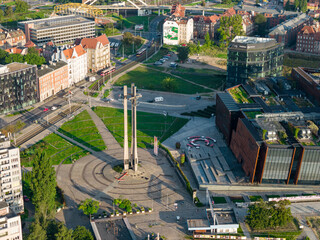 Gdansk Aerial View. European Solidarity Center and museum in Gdansk, Pomerania, Poland, Europe. 