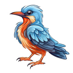 A blue bird vector illustration, in the style of colorful realism, light orange and emerald, colorful fantasy realism isolated on transparent background png - Generative AI