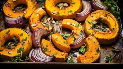 Roasted Squash Slices with Red Onions, AI Generative