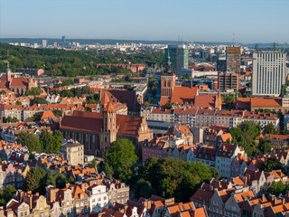 Fototapeta na wymiar Gdansk Aerial View. Historical Old City of Gdansk and Motlawa River, Gdansk, Pomerania, Poland, Europe. 