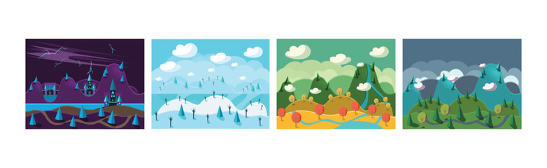 Obraz premium Mobile Game Horizontal Backgrounds and Scenery Vector Set