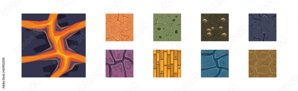Poster game ground pattern and land top view texture vector set