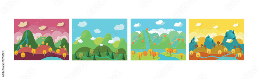 Poster mobile game horizontal backgrounds and scenery vector set