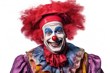 a smiling clown isolated on white background. Generative Ai