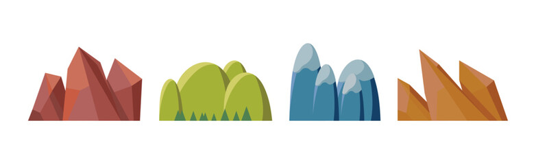 Different Hill and Mountains with High Peak Flat Vector Set