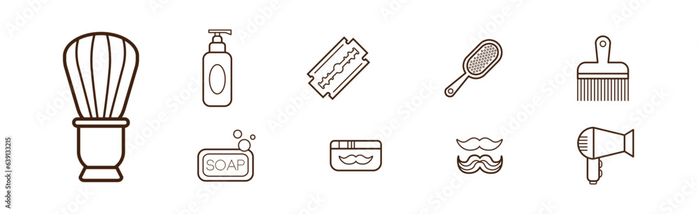 Sticker Line Barbershop and Hairdressing Icons and Object Vector Set