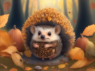Cute Autumn Hedgehog